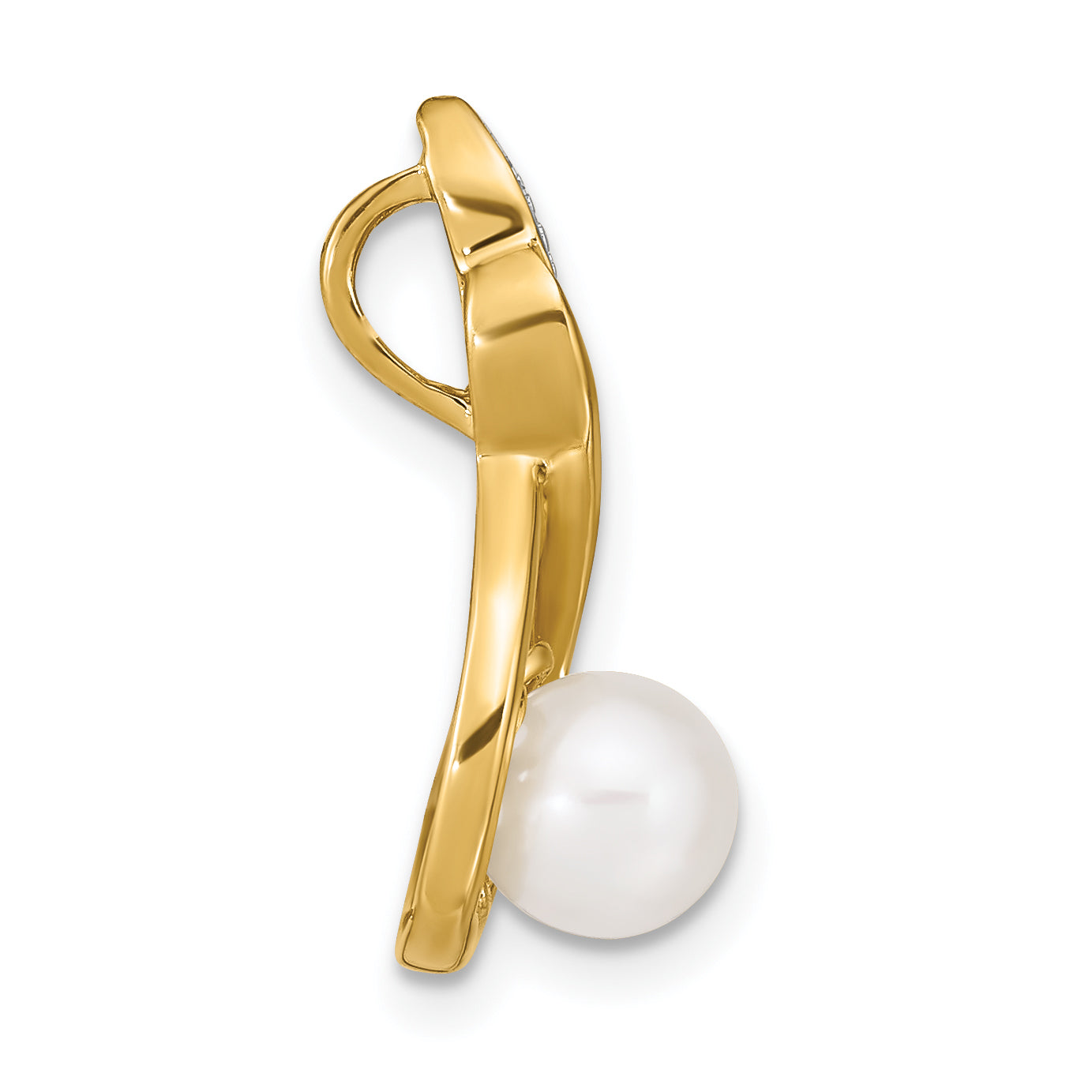 14K Yellow Gold 6 7mm White Round Fw Cultured Pearl And Diamond Pendant