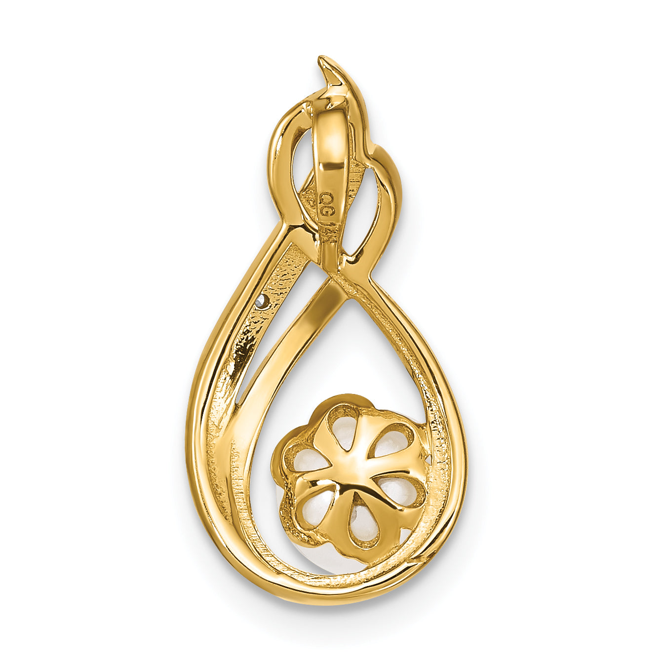 14K Yellow Gold 6 7mm White Round Fw Cultured Pearl And Diamond Pendant