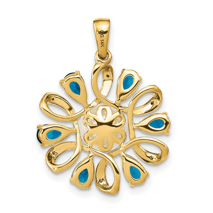 14K Yellow Gold Diamond And 6 7mm Button Fwc Pearl/London Blue Topaz Pendant
