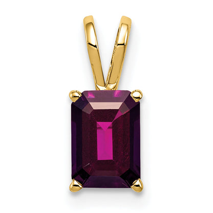 14K Yellow Gold 7X5mm Emerald Cut Rhodolite Garnet Pendant