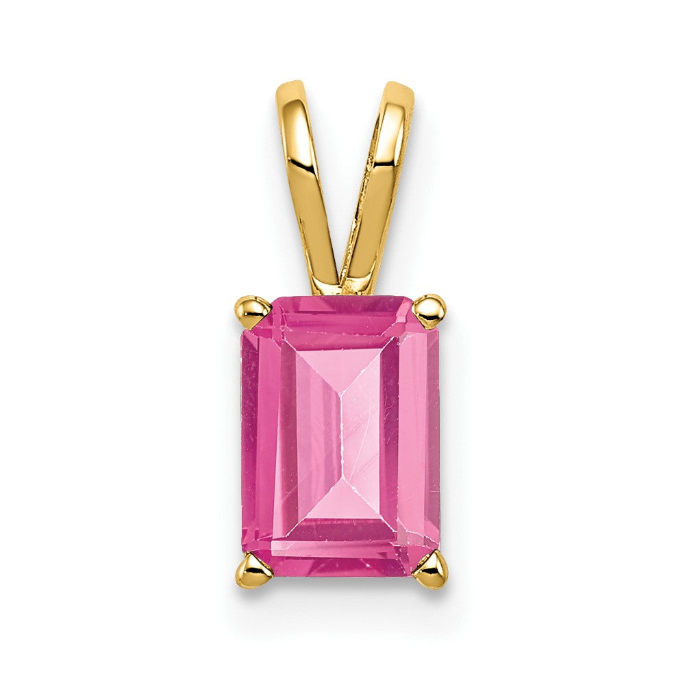 14k Yellow Gold 8x6mm Emerald Cut Pink Tourmaline pendant