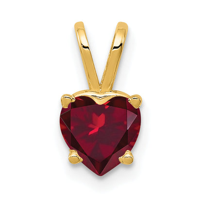 14K Yellow Gold 6mm Heart Created Ruby Pendant