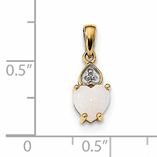 14K Yellow Gold Diamond And Genuine Opal Polished Heart Pendant