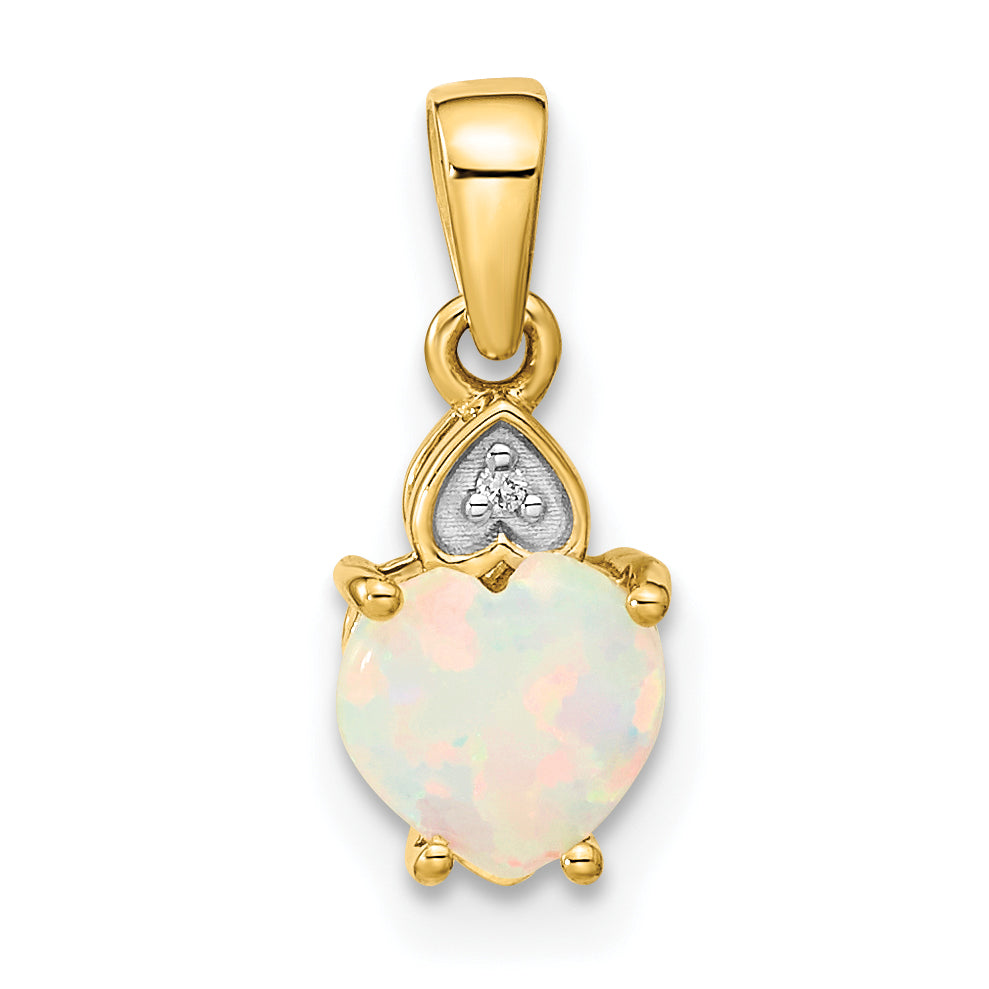 14K Yellow Gold Diamond And Genuine Opal Polished Heart Pendant