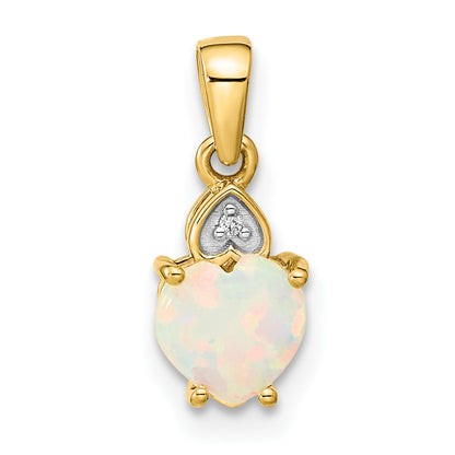 14K Yellow Gold Diamond And Genuine Opal Polished Heart Pendant