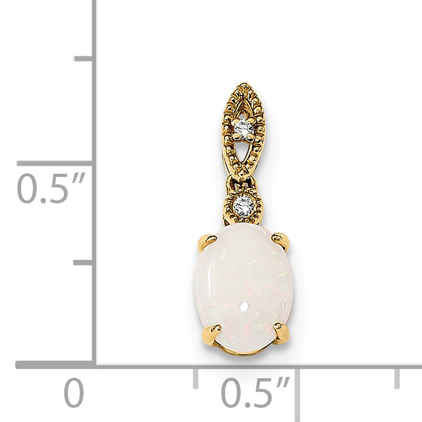 14K Yellow Gold Austrian Opal And Diamond Pendant