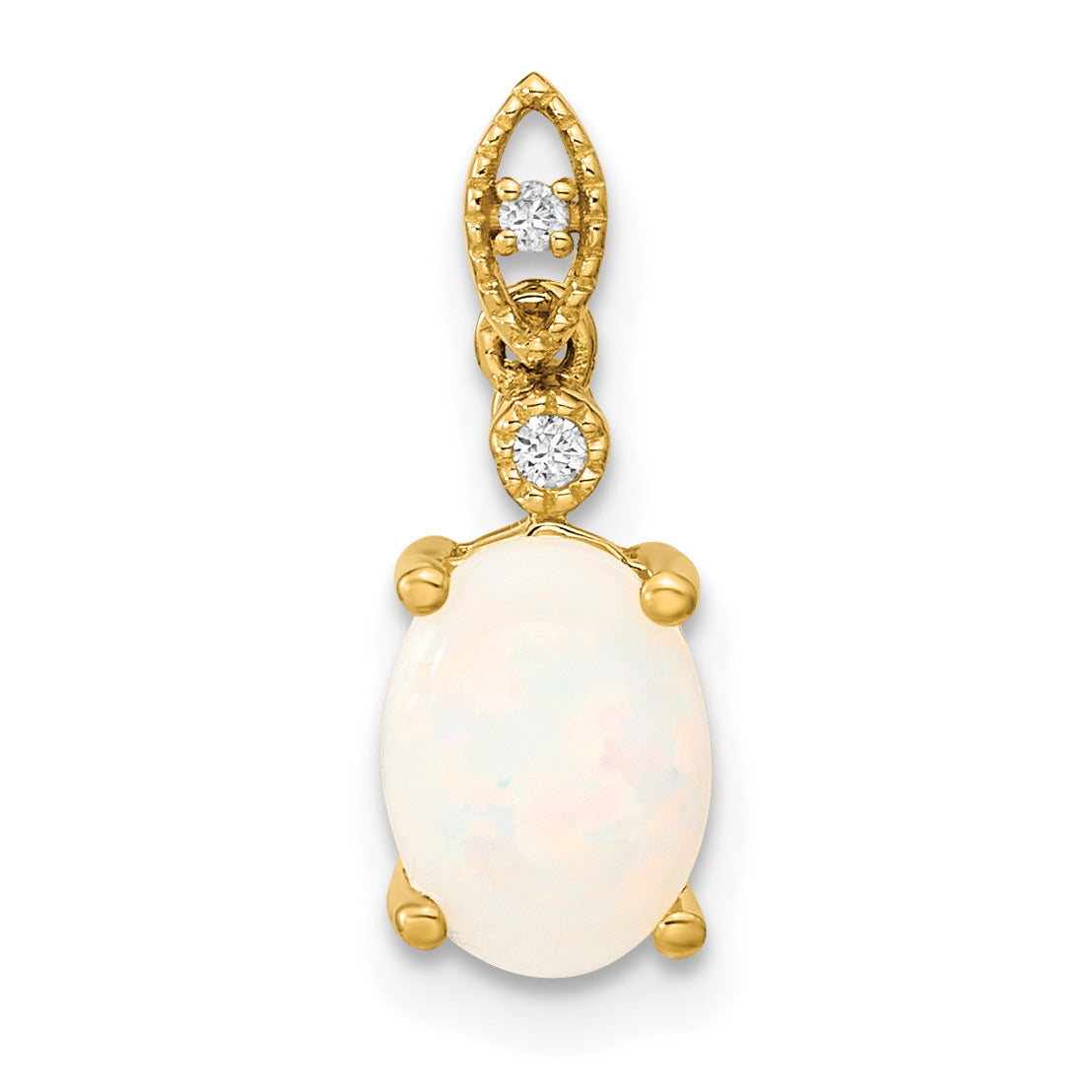 14K Yellow Gold Austrian Opal And Diamond Pendant