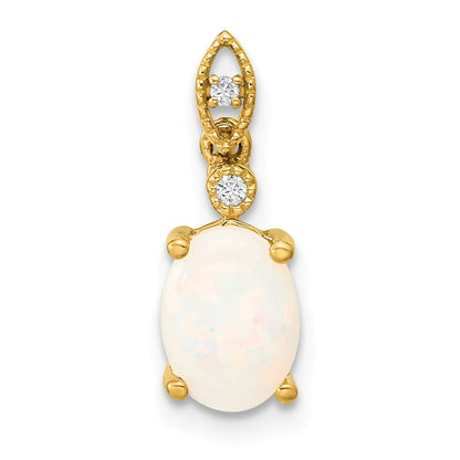 14K Yellow Gold Austrian Opal And Diamond Pendant