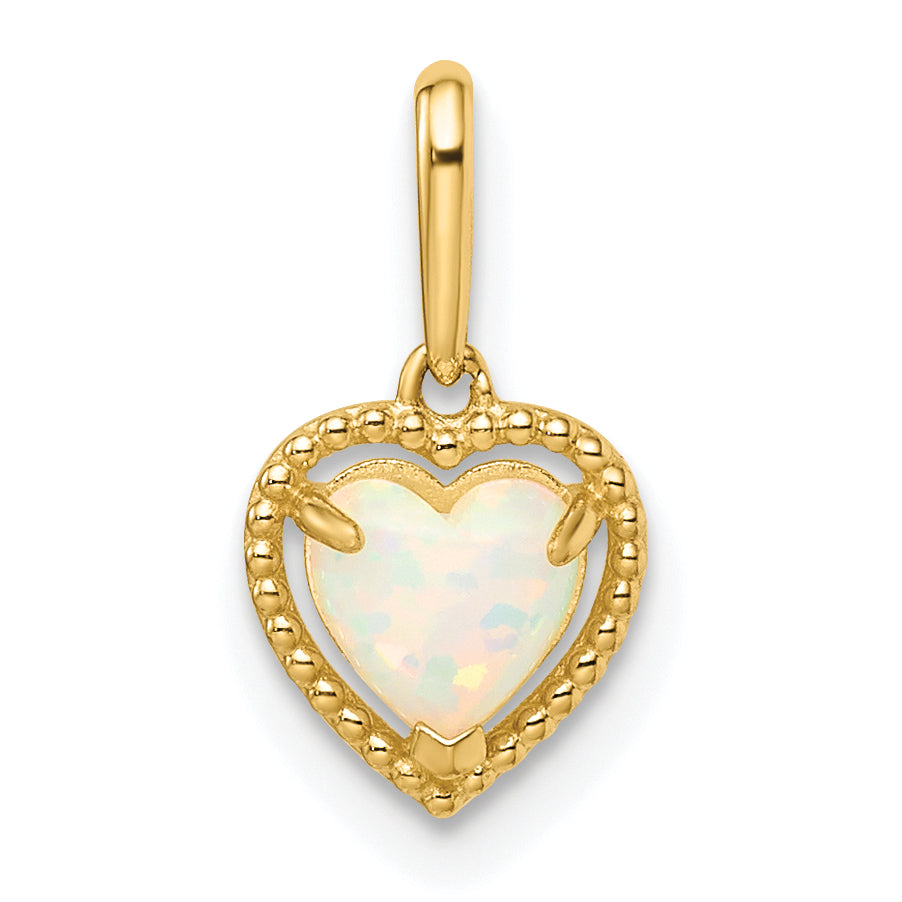 14k Yellow Gold 14k Lab Created Opal Heart Pendant