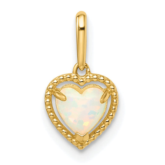 14k Yellow Gold 14k Lab Created Opal Heart Pendant