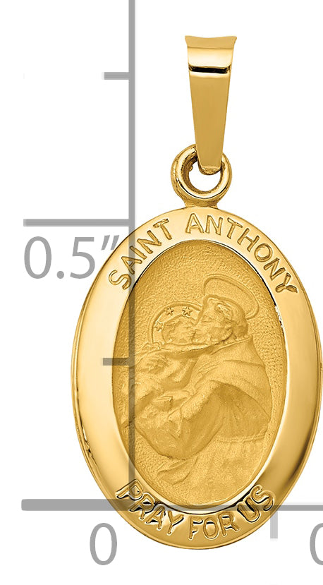 14k Yellow Gold 14k Polished and Satin St. Anthony Medal Hollow Pendant