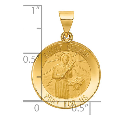 14k Yellow Gold 14k Polished and Satin St Gerard Medal Hollow Pendant