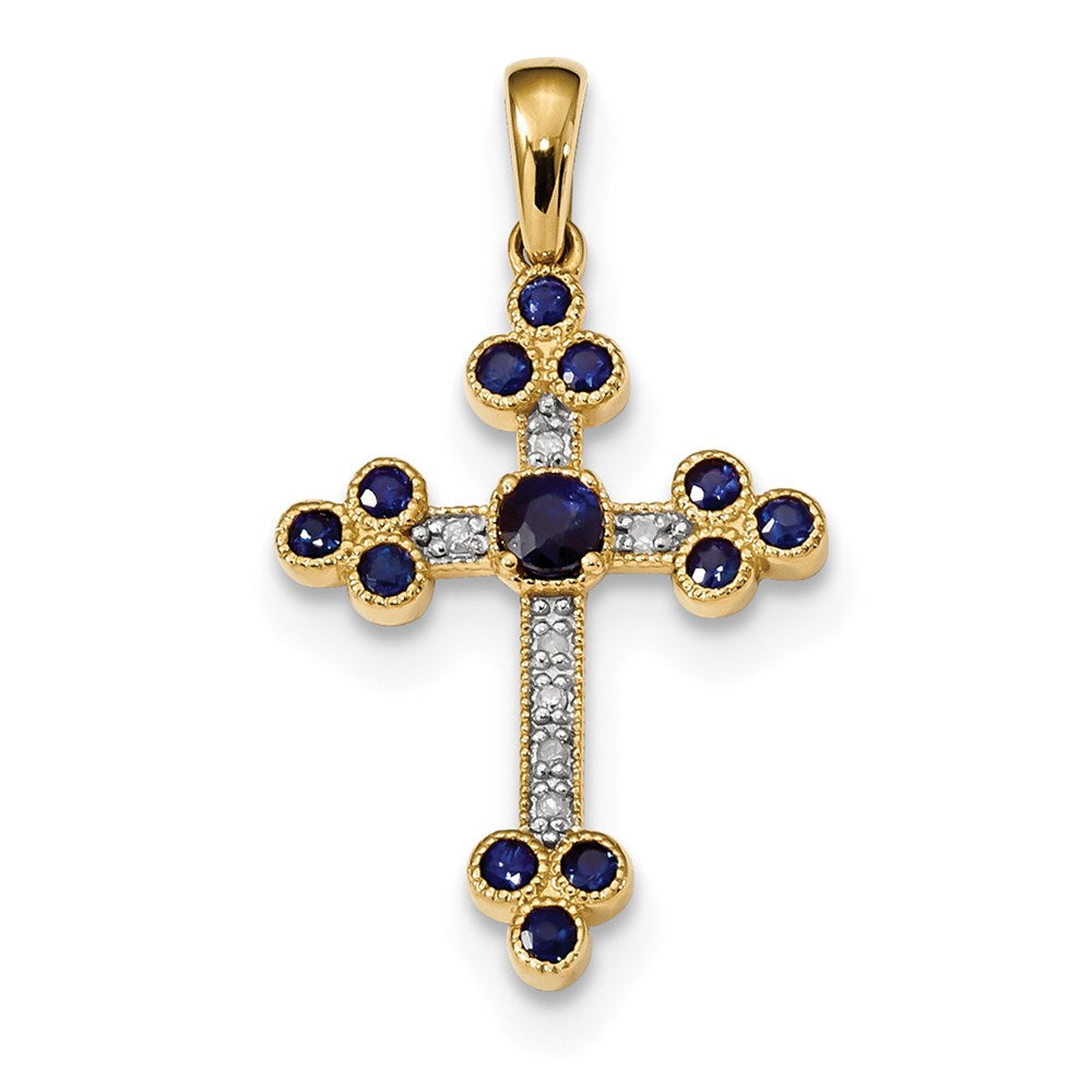 14k Yellow Gold Sapphire & Diamond Cross Pendant