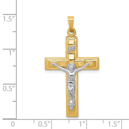 14k Two-tone Gold Polished INRI Crucifix Pendant