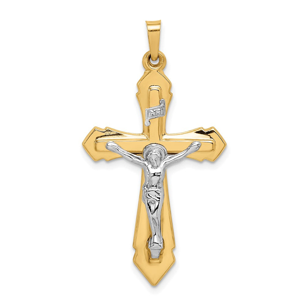 14k Two-tone Gold Polished INRI Crucifix Pendant