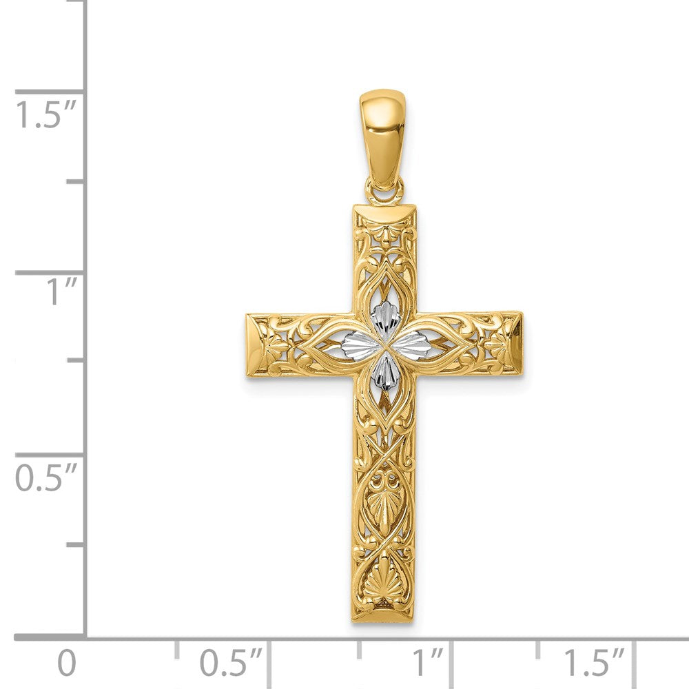 14k Yellow & Rhodium Gold White Rhodium D/C Cross Pendant