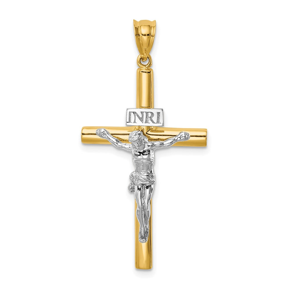 14k Two-tone Gold Polished INRI Crucifix Cross Pendant