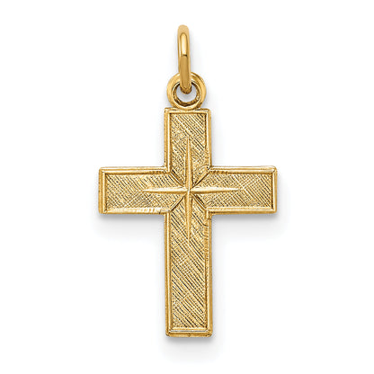 14K Yellow Gold Polished And Textured Solid Star Cross Pendant