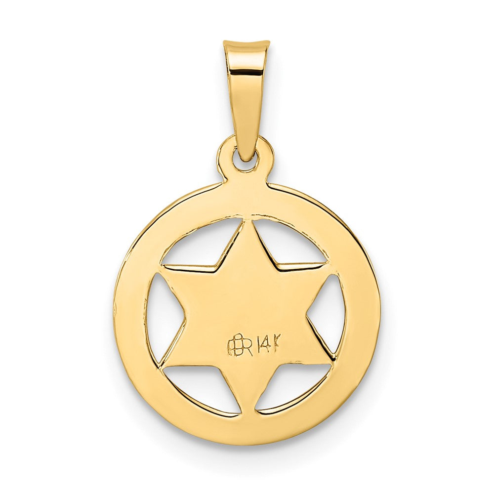 14K Yellow Gold Polished And Textured Solid Star Of David In Frame Pendant