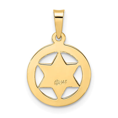 14K Yellow Gold Polished And Textured Solid Star Of David In Frame Pendant