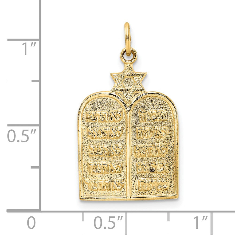 14k Yellow Gold Polished Solid Ten Commandments and Star Pendant