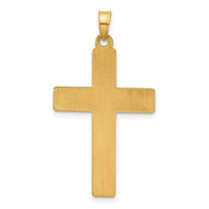 14K Yellow Gold Polished and Textured Floral Cross Pendant