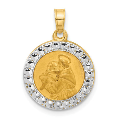 14K Yellow & Rhodium with White Rhodium Hollow St. Anthony Medal