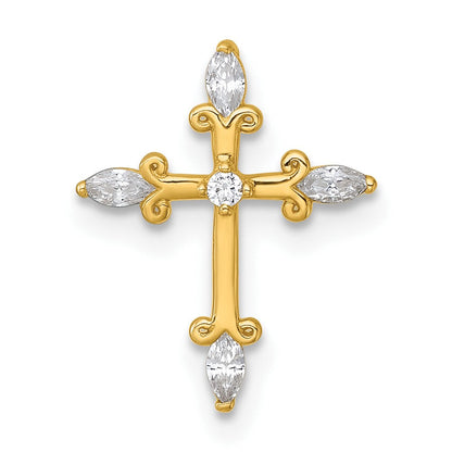 14K Yellow Gold Polished Fancy CZ Cross Chain Slide