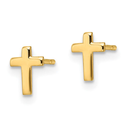14K Yellow Gold Polished Cross Post Earrings