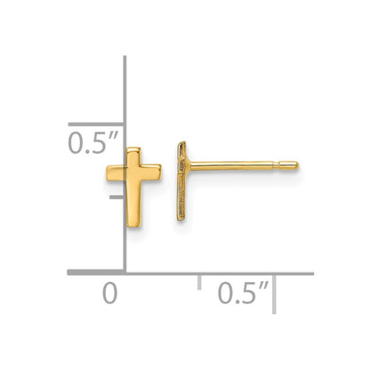 14K Yellow Gold Polished Cross Post Earrings