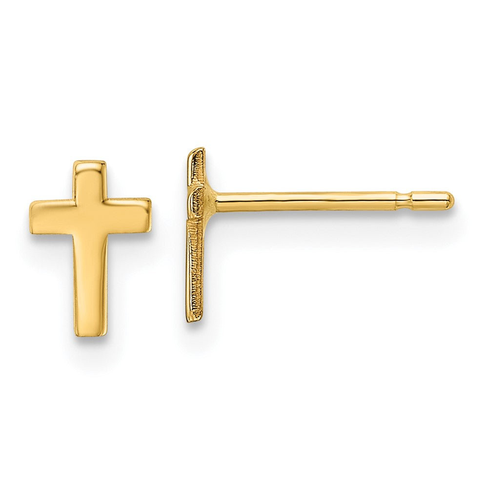 14K Yellow Gold Polished Cross Post Earrings