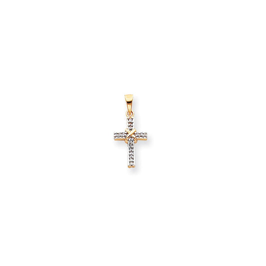 14k Yellow & Rhodium Gold & Rhodium Diamond Latin Cross Pendant