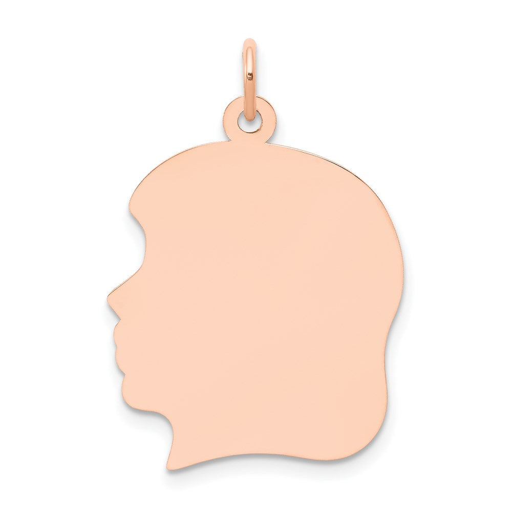 14k Rose Gold Rose Plain Large.011 Gauge Facing Left Engraveable Girl Head Charm