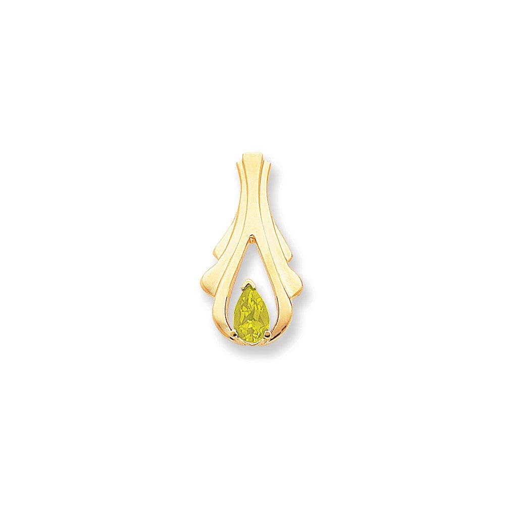 14k Yellow Gold 8x5mm Pear Peridot Checker slide