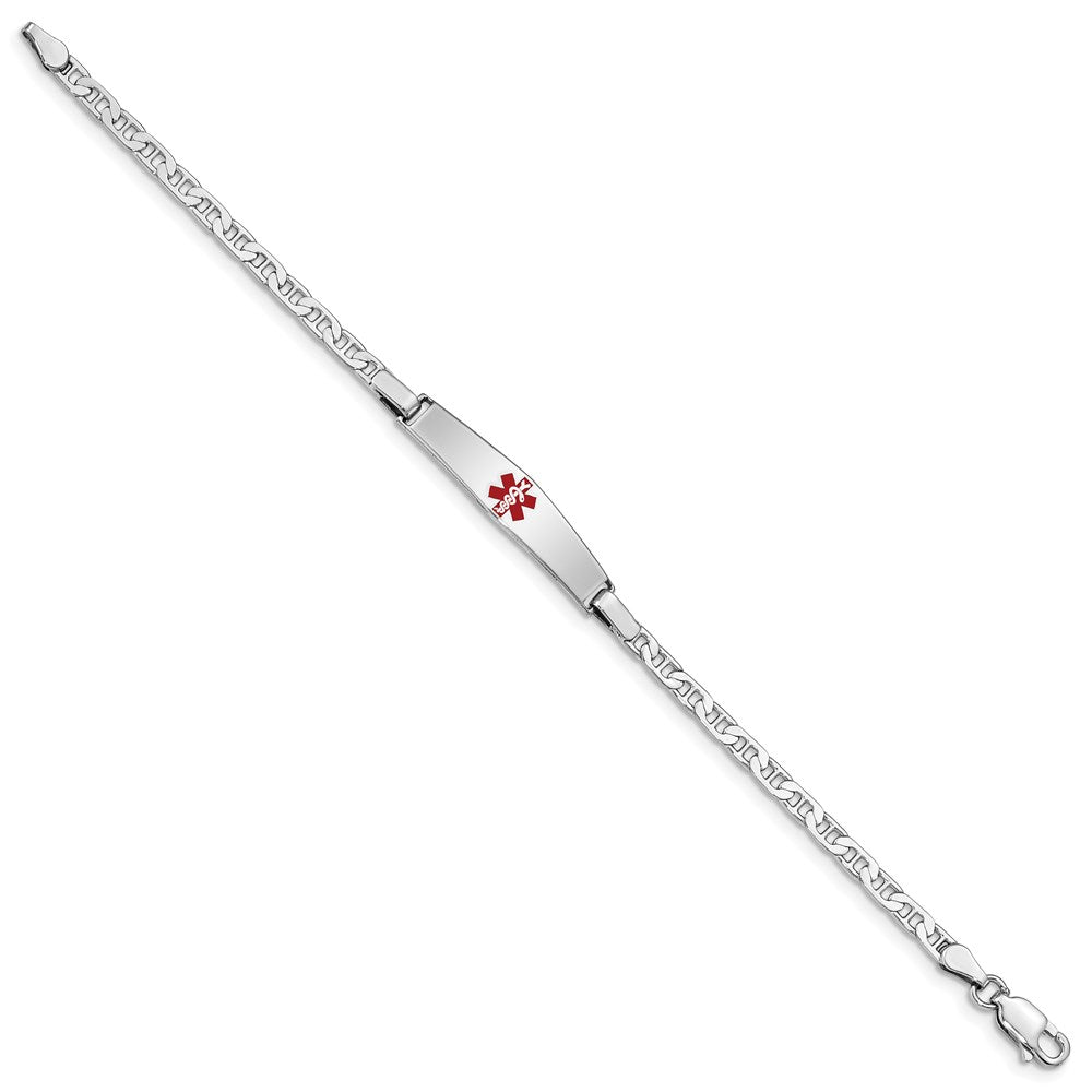 Sterling Silver Rhod Plated Children'S Medical Id Anchor Link Bracelet