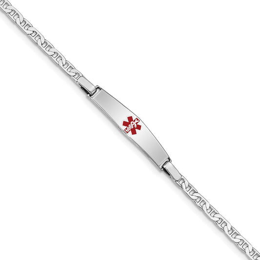 Sterling Silver Rhod Plated Children'S Medical Id Anchor Link Bracelet