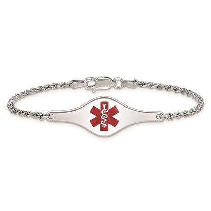 Sterling Silver Rhod Plated Children'S Medical Id Bracelet Rope Li