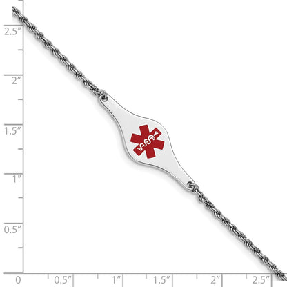 Sterling Silver Rhod Plated Children'S Medical Id Bracelet Rope Li