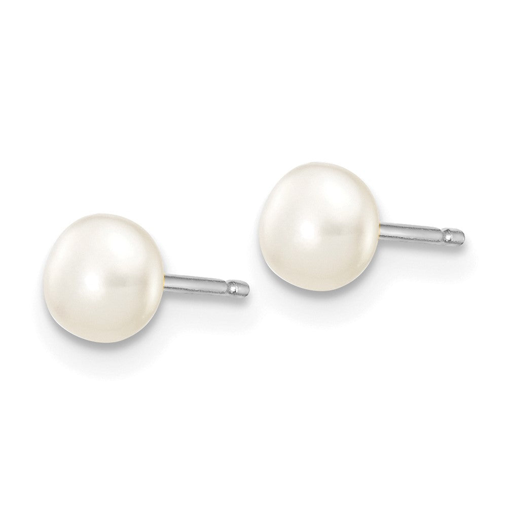 14K White Gold 4 5mm Button Freshwater Cultured Pearl Stud Post Earrings