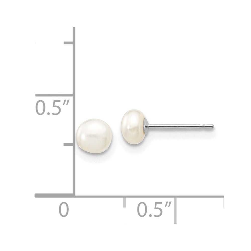 14K White Gold 4 5mm Button Freshwater Cultured Pearl Stud Post Earrings