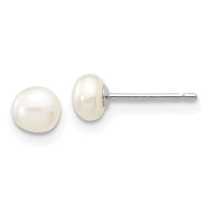 14K White Gold 4 5mm Button Freshwater Cultured Pearl Stud Post Earrings