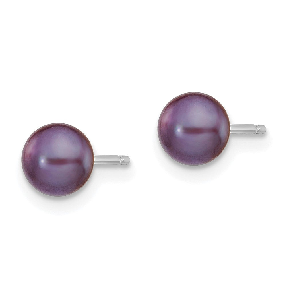 14K White Gold 5 6mm Black Button Freshwater Cultured Pearl Stud Post Earrings
