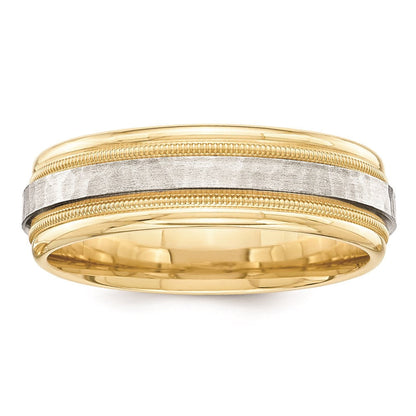 Solid 14K Yellow Gold Two-Tone 6mm Milgrained Edges Size 6 Wedding Men's/Women's Wedding Band Ring