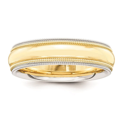 Solid 14K Yellow Gold Two-Tone 5mm Milgrained-Edged Size 9 Wedding Men's/Women's Wedding Band Ring