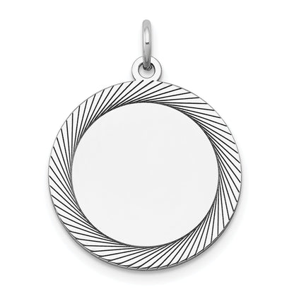 14k White Gold Etched Design Round Engravable Charm