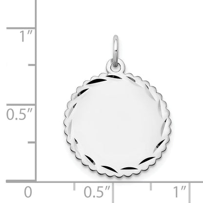 14k White Gold Engraveable Scalloped Disc Charm
