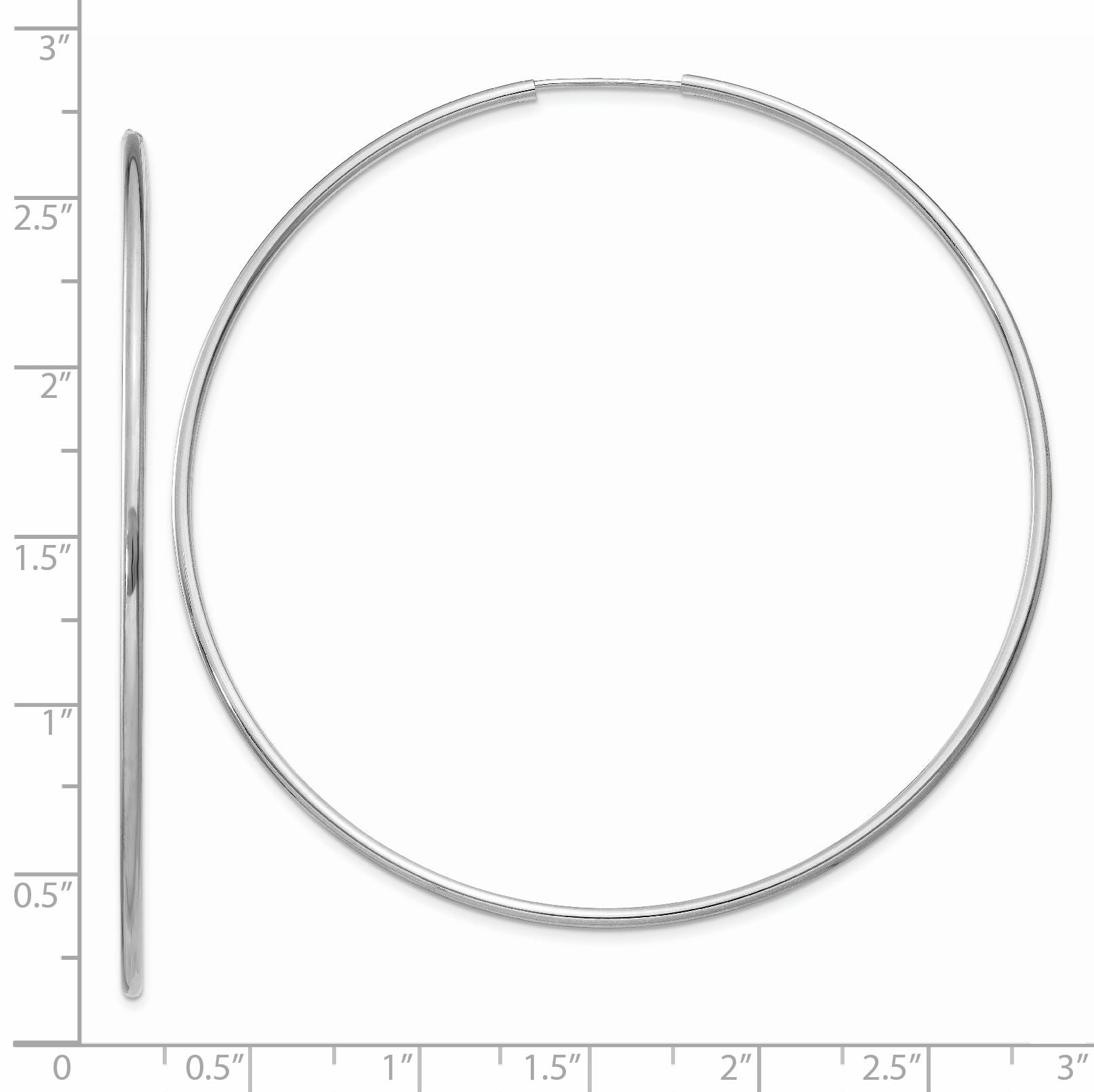 14K White Gold 1.5mm Polished Endless Hoop Earrings