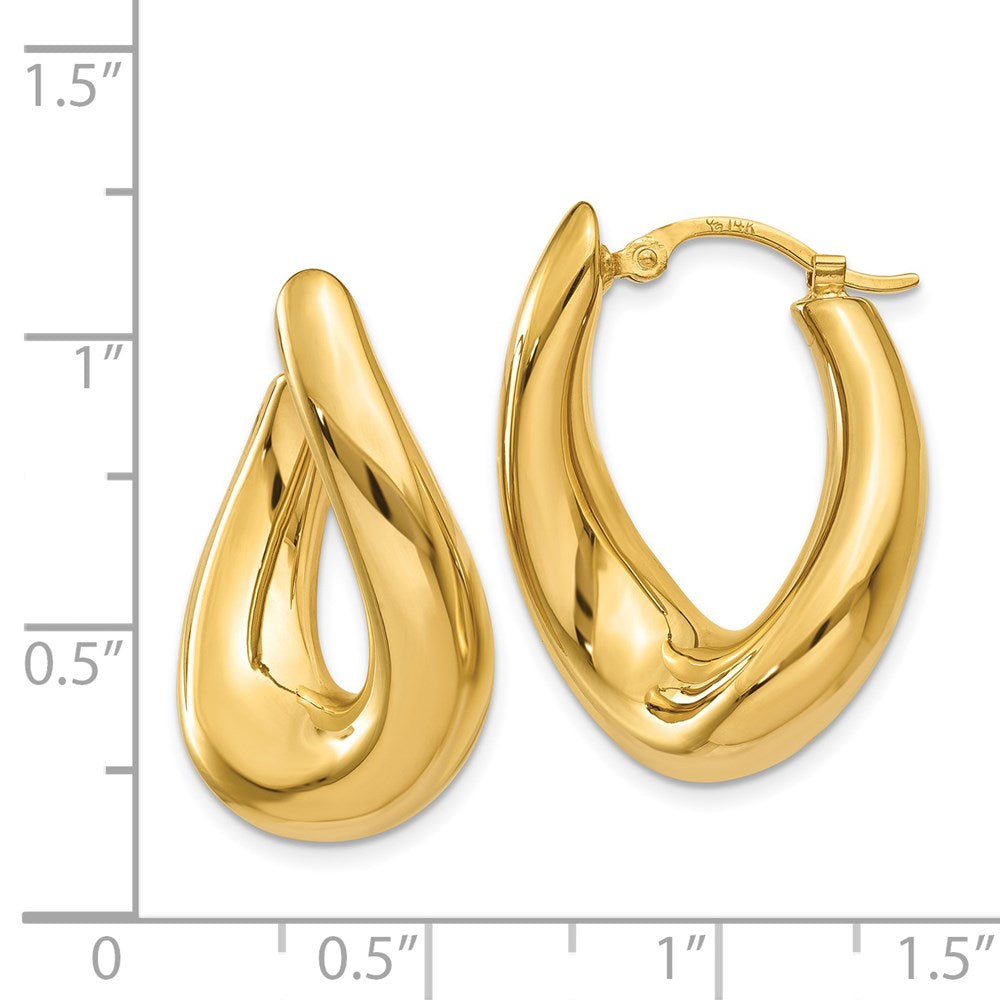 14K Yellow Gold Twisted Oval Hoop Earrings