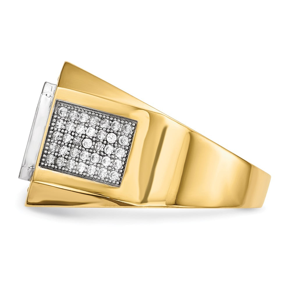 14K Yellow & Rhodium W/ Cz Emerald Cut Blue Mens Ring