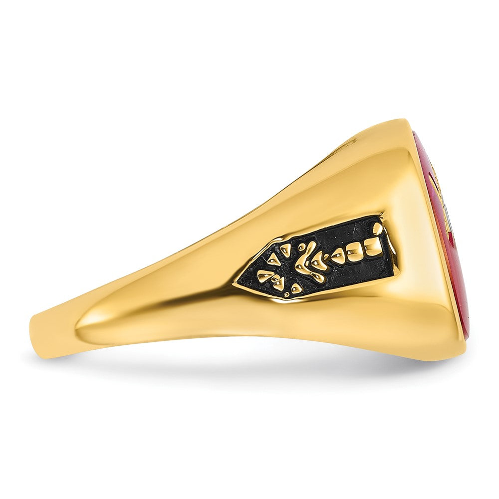 Solid 14k Yellow Gold Men's Synthetic Simulated Ruby Masonic Ring